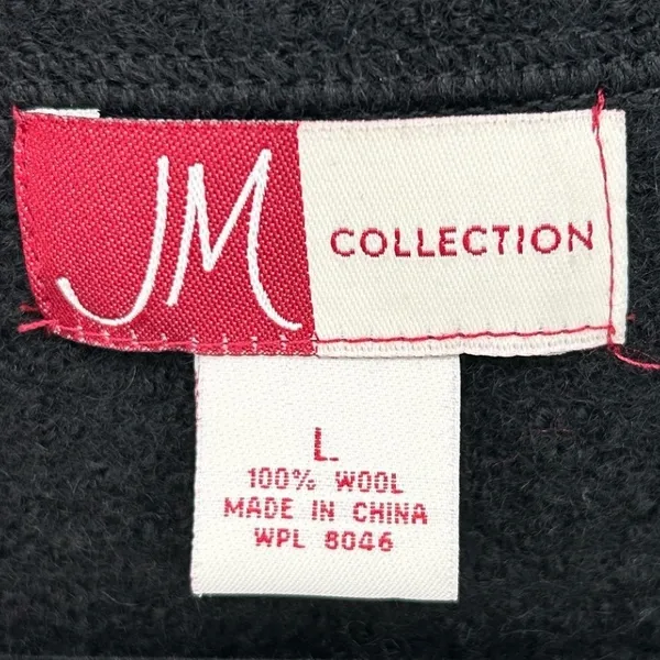 JM Collection Black 100%‎ Boiled Wool Button Front Cardigan Jacket Large VTG - Image 3