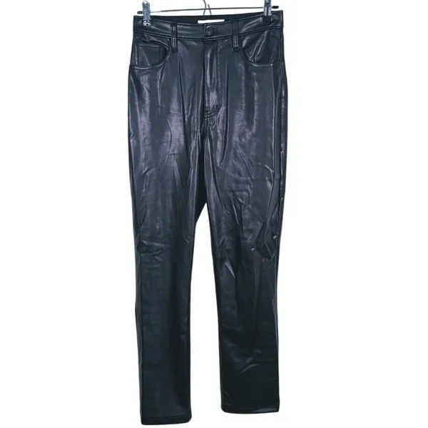Abercrombie & Fitch Curve Love 90s Straight Faux Leather Pants Size 27 (4) Black - Image 2