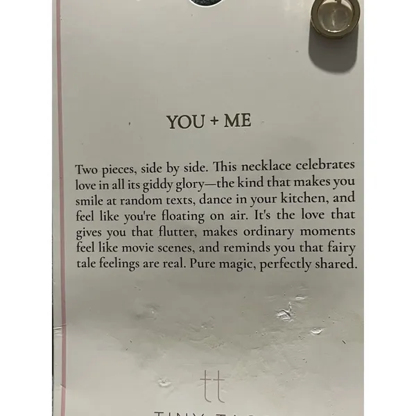 Tiny Tags You + Me Round Charm Pendant Necklace Gold Plated Brass 16+2in Adj - Image 4