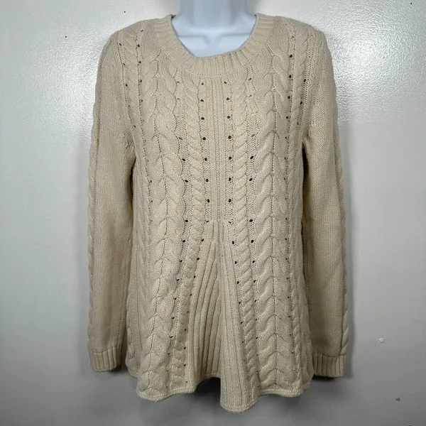 Cabi Womens Sweater‎ Small Cable Knit Corset Tie Back Style 3157 Ivory Cream - Image 8