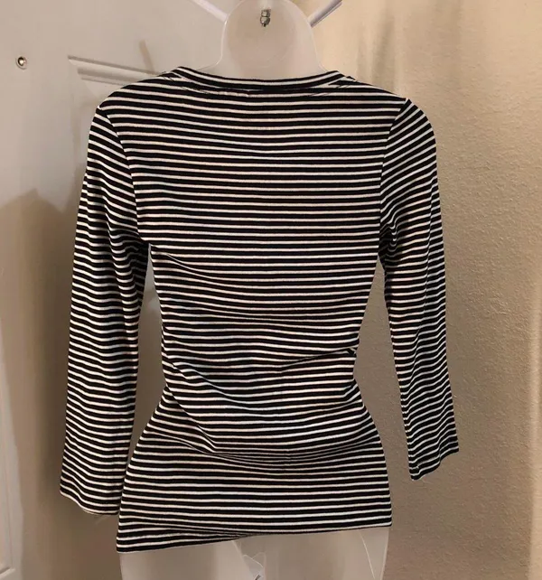 Bella swan Y2K Black white striped henley top shirt blouse long sleeve ruffle trim-S #goth #punk #grunge #whimsygoth #cottagecore Measurement in pics Great condition - Image 2