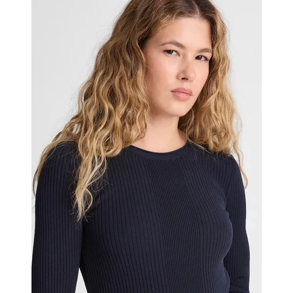 Madewell Ribbed Scoopneck Midi Dress A Line Classic Navy Blue Minimalist L NWT - Image 5