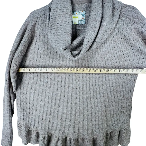 Maeve Anthropologie Cowl Neck Ruffle Hem Pullover Sweater Top‎ Small Waffle Knit - Image 7