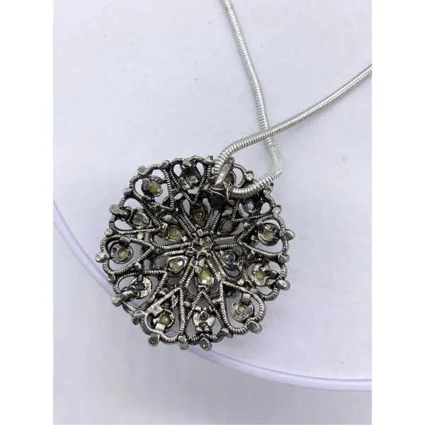 Silver Jeans Lightly domed colorful rhinestone pendant necklace brushed antique silver - Image 6