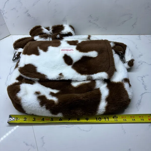 Y2K Faux Fur Crossbody Bag Cow Print Western Cowgirl indie streetwear Brown - Image 5