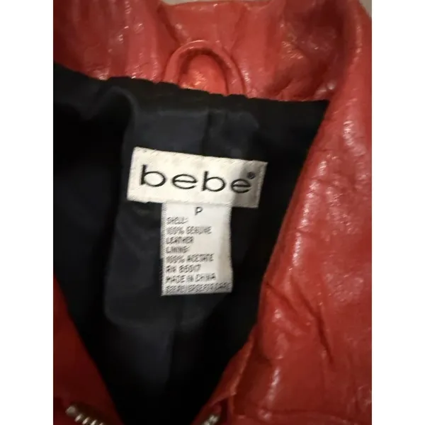 Bebe Leather Jacket Womens Red P Moto Biker 3/4 Sleeve Scooter Y2K Small - Image 5
