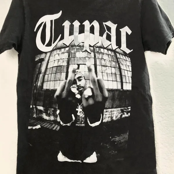 Tupac Black white Rap Hip Hop Music Large Graphic Tee streetwear. Size S Measurement in pics #goth #grunge #punk - Image 2
