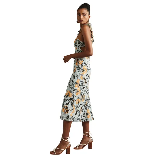 ANTHROPOLOGIE Women’s Boho Linen Blend Printed Halter Slim Midi Dress - Image 4