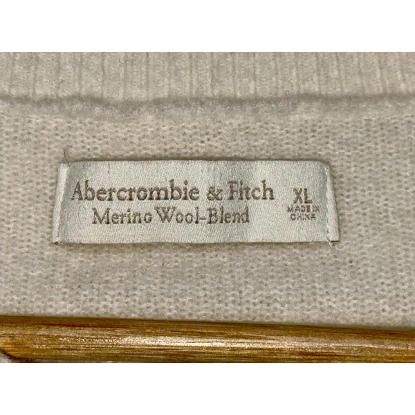 Abercrombie & Fitch Cream Wool Crew Neck Long Sleeve Cardigan Sweater Size XL - Image 3