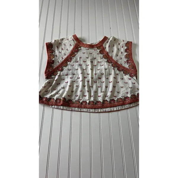 Free People Matty Printed Crop Tank Top Ivory Red Orange Geometric XL - Image 2