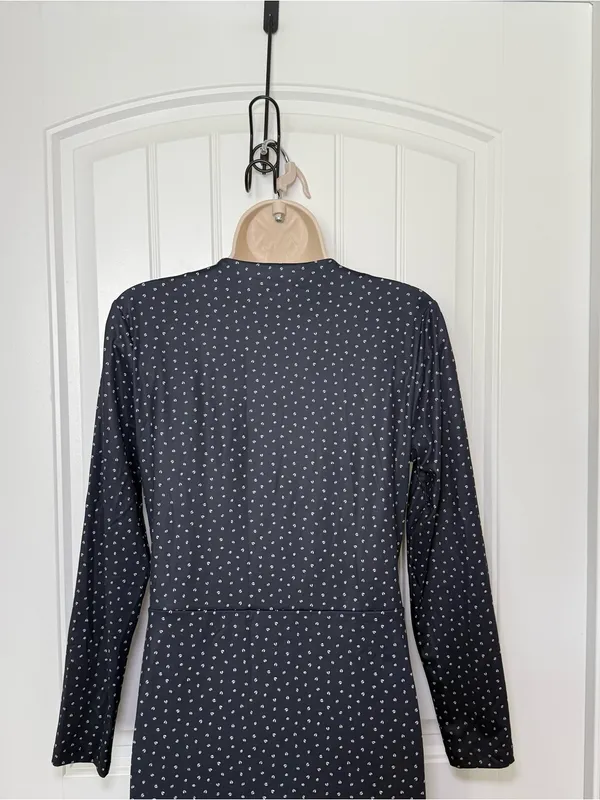 Ann Taylor Small Navy White Faux Wrap Classic Midi Lined Dress Minimalist Retro - Image 6