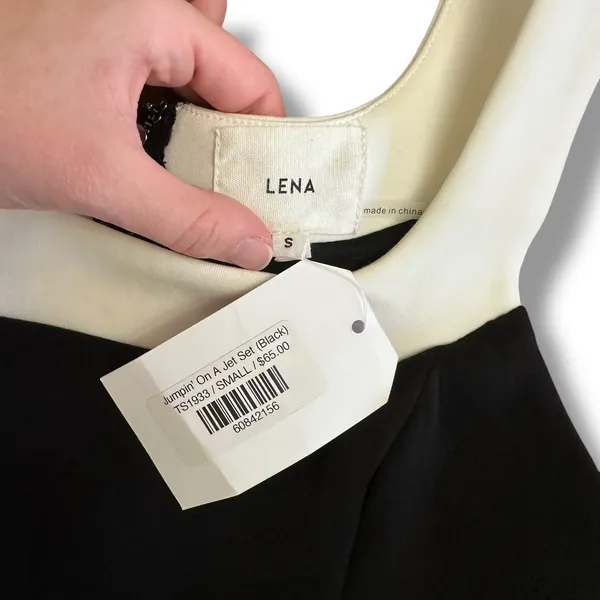 LENA “Jumpin’ On A Jet Set” Black & White Two-Piece Crop Top &‎ Mini Skirt S NWT - Image 2