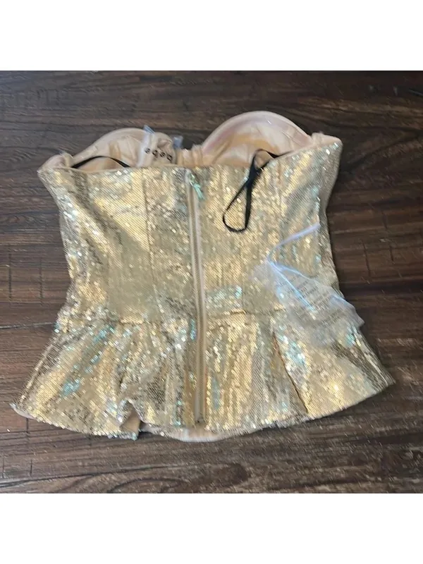 Bebe Uptown‎ Sequin Peplum Bustier Top Gold Size Small NWT - Image 6