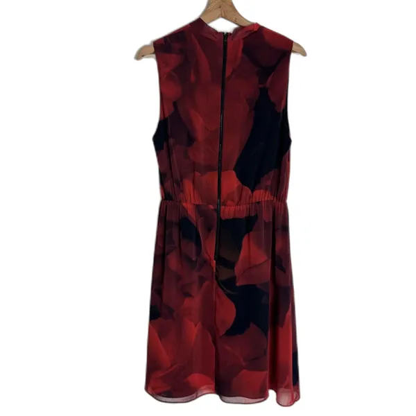 Alice + Olivia Dress Womens Medium Red Black Sleeveless Floral Tie Neck Chiffon‎ - Image 9