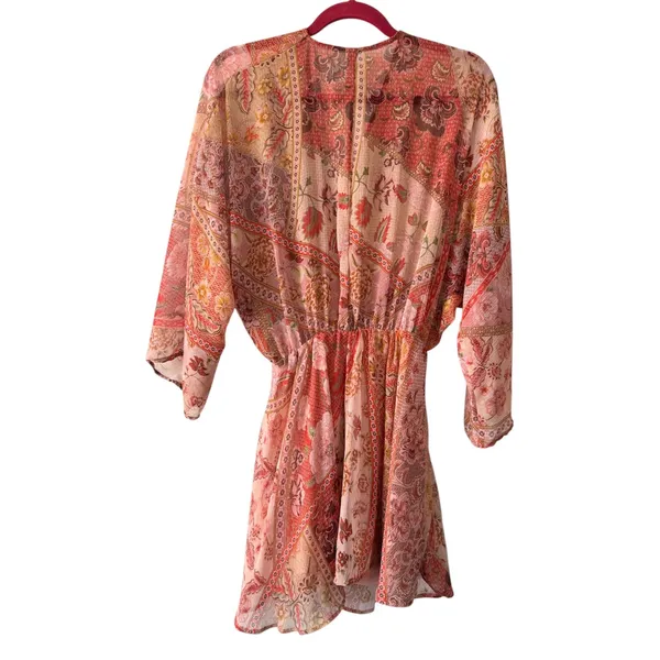 Mango Boho Floral Print Long Sleeve Flowy Chiffon Mini Dress Womens size 4 Small - Image 2