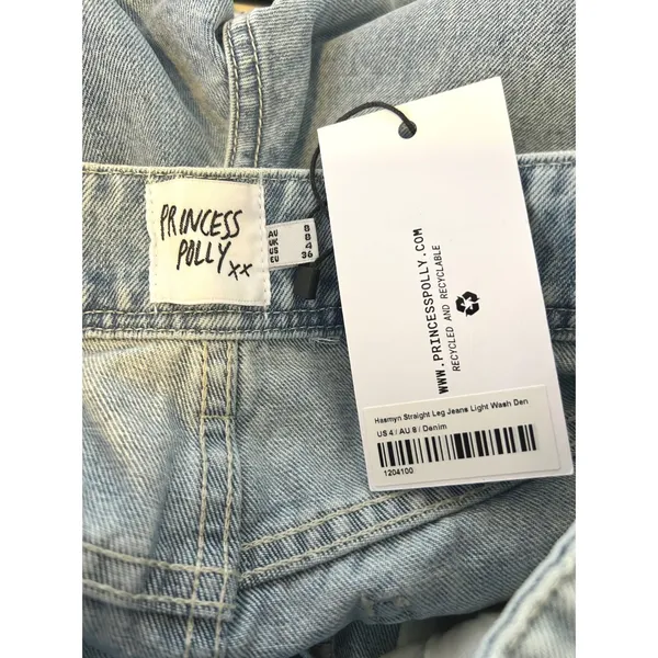 Princess Polly‎ NWT Hasmyn Straight Leg Jeans Light Wash Blue High Rise Size 4 - Image 3