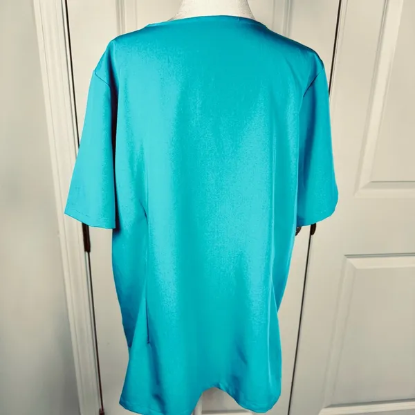 Mandala Teal Scrub Top Women’s 2XL Equa-Tek Stretch V-Neck Medical Workwear - Image 3