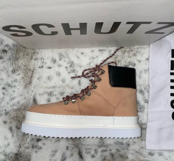 Schutz 🆕 BNIB | Marlua Leather Platform Lace Up Boot | Honey Beige & Black - Image 5