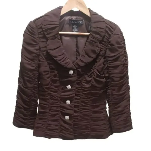 Cachet Brown Ruched Blazer Jacket Size 4 - Image 4