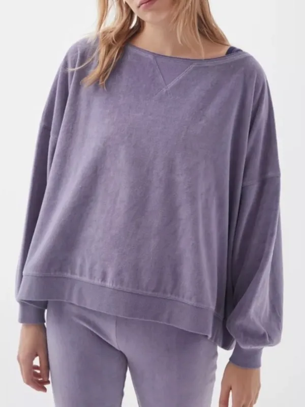 OUT FROM UNDER URBAN OUTFITTERS Vica Boat Neck Sweatshirt Periwinkle Velour Boxy - Image 2