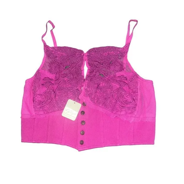 NWT Free‎ People Have My Heart Tank Top Womens XL Pink Lace Corset Crop Cami - Image 5