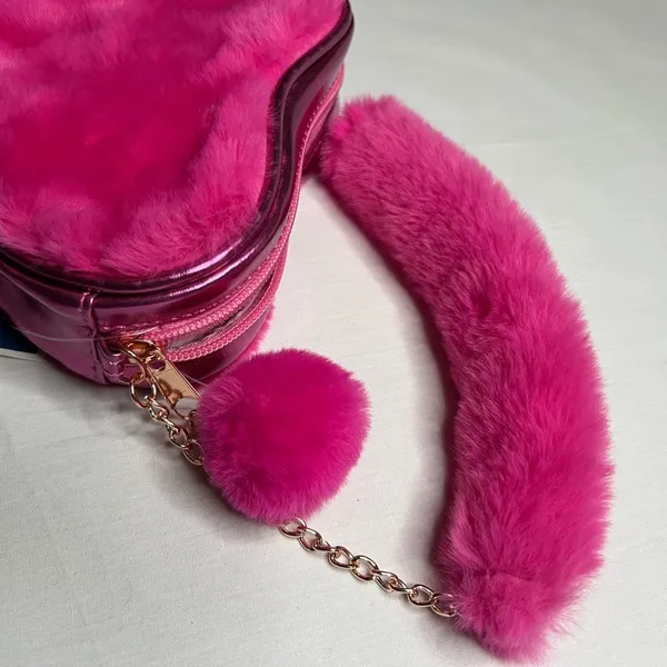 Rainbow Sugar Fluffy Pink Heart Shoulder Bag 7” - Image 4