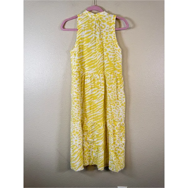 Nation LTD Yellow Animal Print Cotton Mini Dress Womens XS Casual Summer Beachy - Image 3