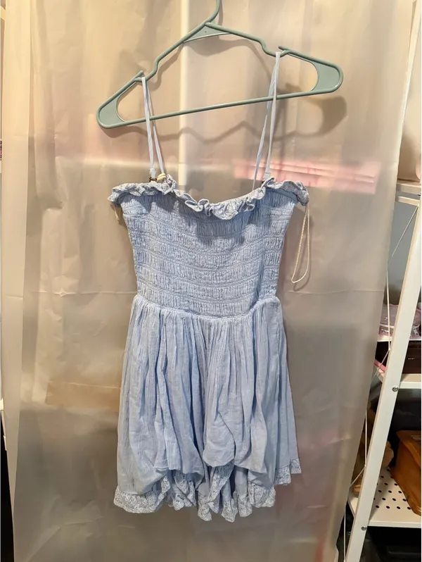 Free People Light Blue Smocked Ruffle Mini Dress Size Small - Image 2