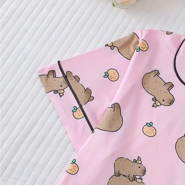 Pink Teddy Bear Pajama Set with Piping Details - Image 4