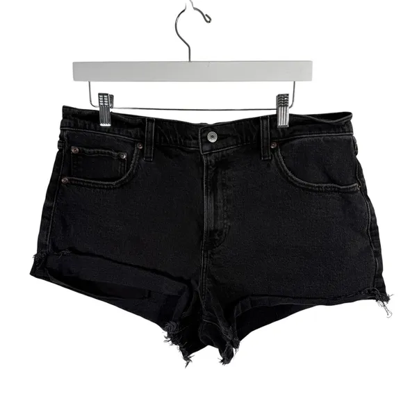 Abercrombie & Fitch The 90s Relaxed Cutoff Shorts Hi3 Rise Black Denim Womens 32 - Image 2