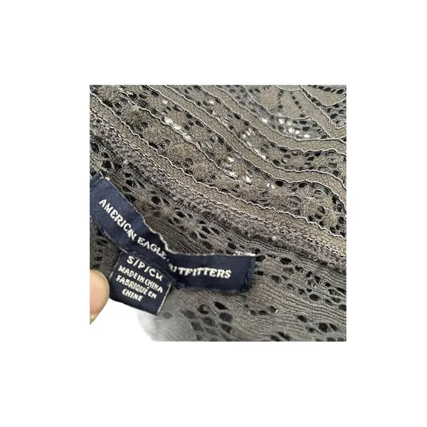 American Eagle Crochet Sheer See Though Top Size S Gray BOHO Lace Short Sleeve - Image 2