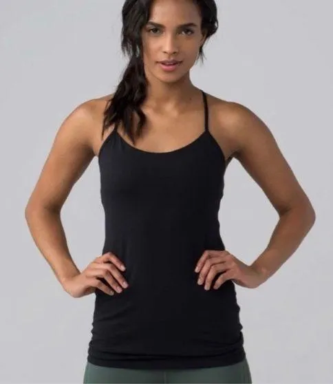LULULEMON Power Pose Tank Top with Shelf Bra Black A/B Cup Luon Size 4 EUC - Image 3