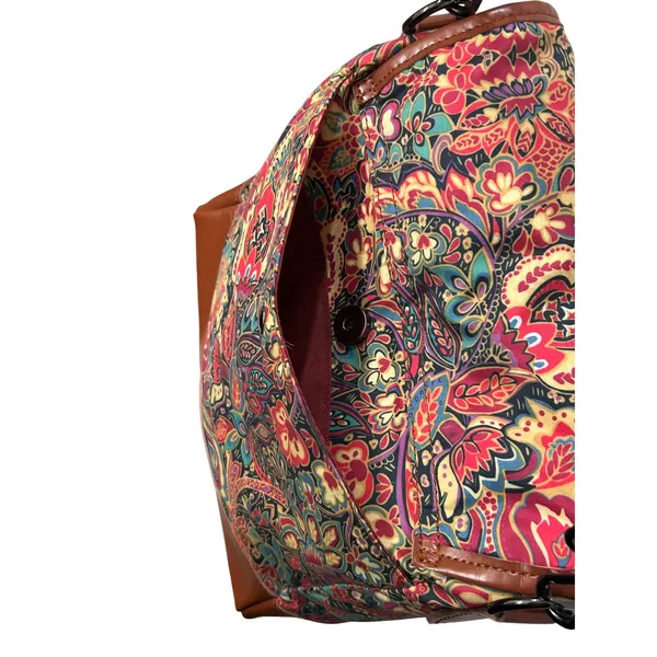 Baosha Floral Paisley Canvas Messenger Bag Brown Faux Leather Crossbody Satchel - Image 12
