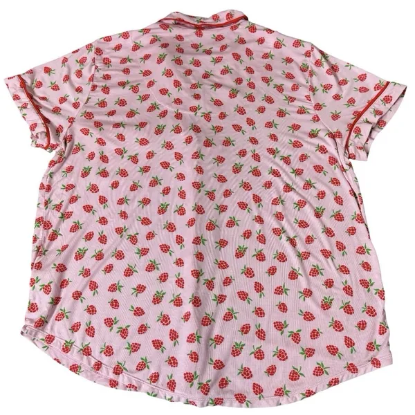Kate Spade NY Strawberry Print Pajama Set 2 Piece Short Sleeve Pants Size L Pink - Image 3