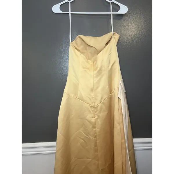 Eden Maids Dress Womens 6 Yellow Strapless Satin Sheath Maxi Bridesmaid Gown - Image 5