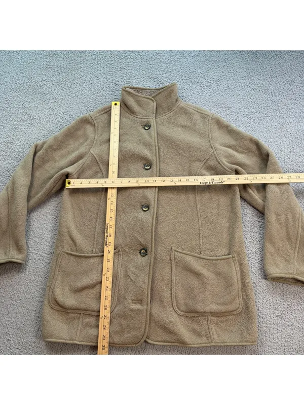 L.L.Bean Women’s Polartec Fleece Coat Tan Button Front Jacket Medium - Image 3