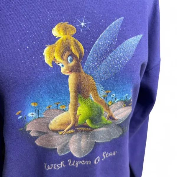 Disney Store Tinkerbell Purple Sweatshirt Vintage 90s Sparkle Small - Image 3