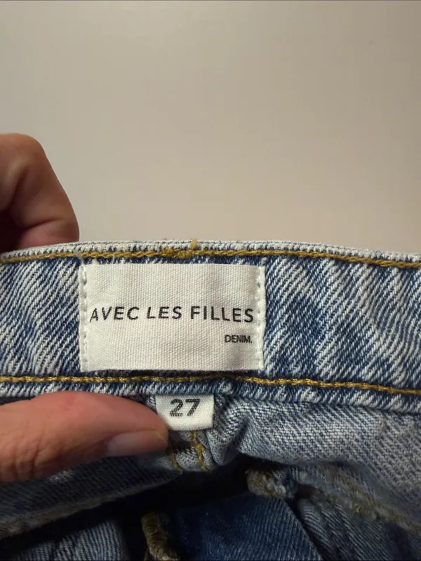 Avec Les Filles RIOU High Rise Wide Leg Cargo Jeans Tunnel Destructed Wash SZ 27 - Image 5