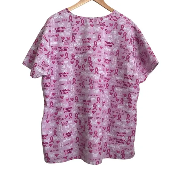 Cassandra O Scrubs Women Top 2X‎ Pink Medical Nurse Breast Cancer Awareness - Image 3