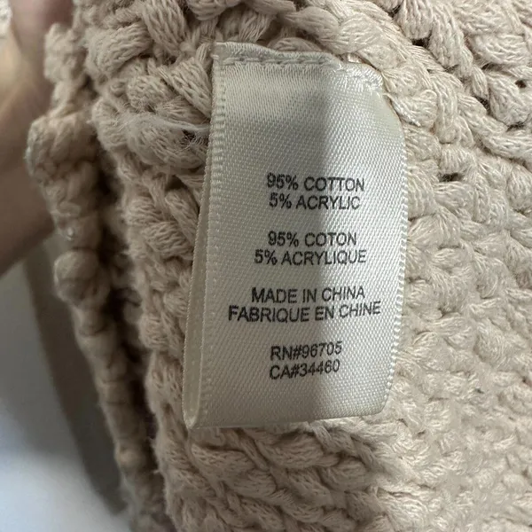 REBECCA TAYLOR Tan Silver Chunky Knit Cotton Crochet Crew Pullover Top Small‎ - Image 4