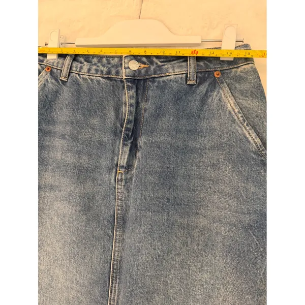 NA-KD Blue Denim Maxi Skirt High Waisted Back‎ Slit Size 38 Medium Wash Long - Image 6