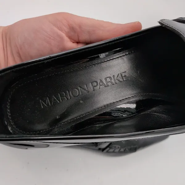Marion Parke Black Patent Leather Square Pointed Toe Penny Loafer Women 39 Italy - Image 9