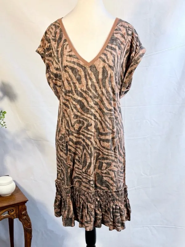 💥Anthropologie Daily Practice Tiger Zebra Ruffle Hem Tunic Mini Dress Sz S🧡 - Image 11