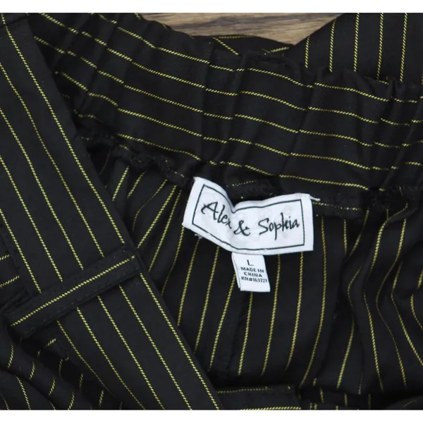 NWT Alex & Sophia Striped Wide-Leg Pleated Pinestripe Pants Black / Gold L - Image 7