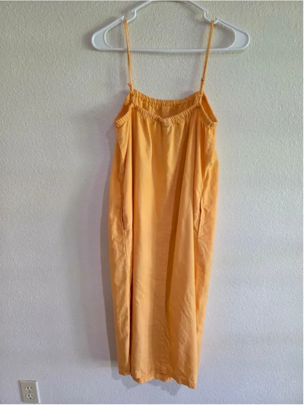 A New Day Linen Blend Spaghetti Strap Midi Slip Dress Marigold Yellow Orange Sma - Image 2