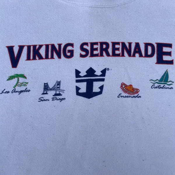 Vintage 90s Viking Serenade White Graphic Crewneck Sweater - Image 3