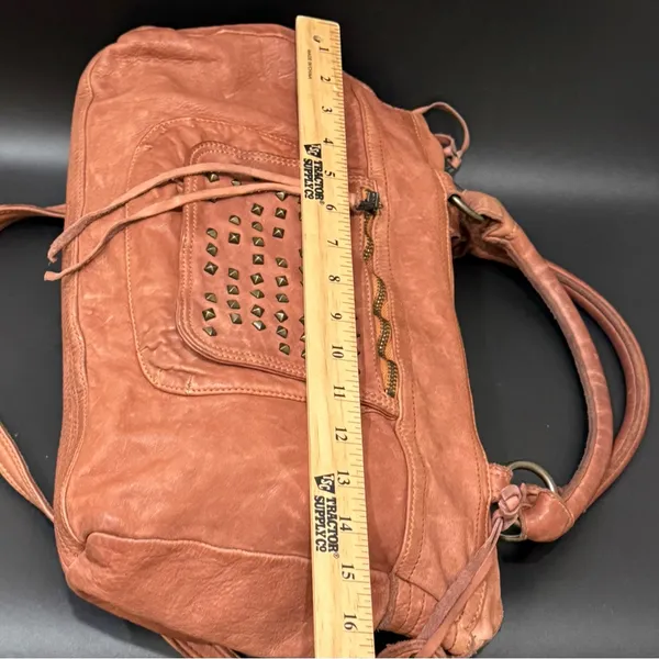 MONI MONI Cinzia Moniaci Brown Italian Leather Studded Splendor Tote Satchel Bag - Image 9