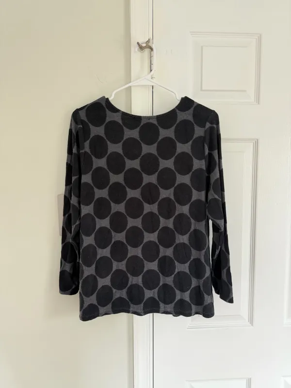 Habitat Top Womens Large Gray Polka Dot 3/4 Sleeve Knit Artsy Art To Wear FLAW - Image 6