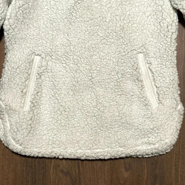 COZY SHERPA Quarter Zip White Pullover Sweater Jacket High Collar Soft Sz Small - Image 4