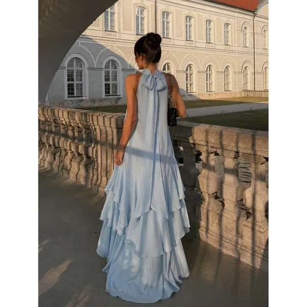 Elliatt Varella Halter Tiered Maxi Dress Light Blue Medium - Image 3